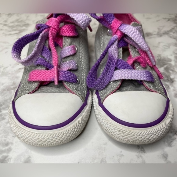 Converse All Star Toddler Gray Pink Purple Lace Up Shoes - Picture 6 of 10